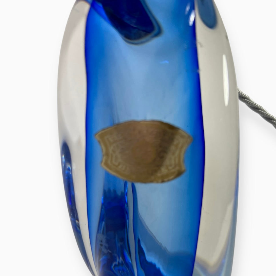 Val Saint Lambert Blue crystal glass Lamp .