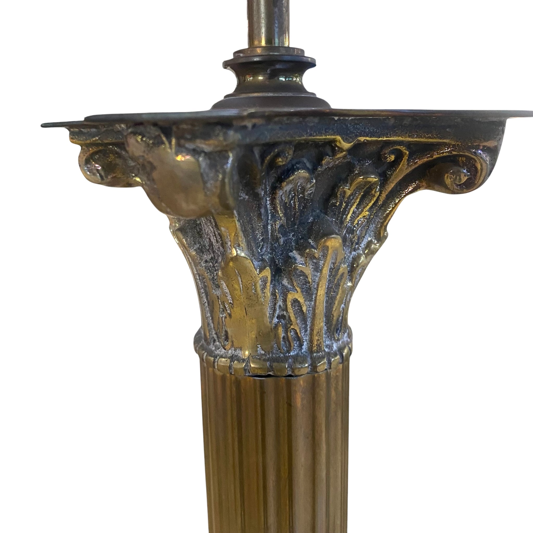 English antique brass floor lamp on lions paw feet.