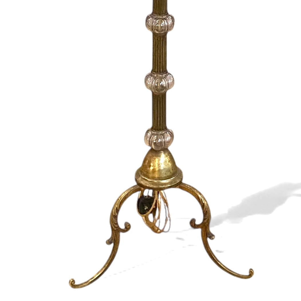 Antique French brass and glass floor lamp .