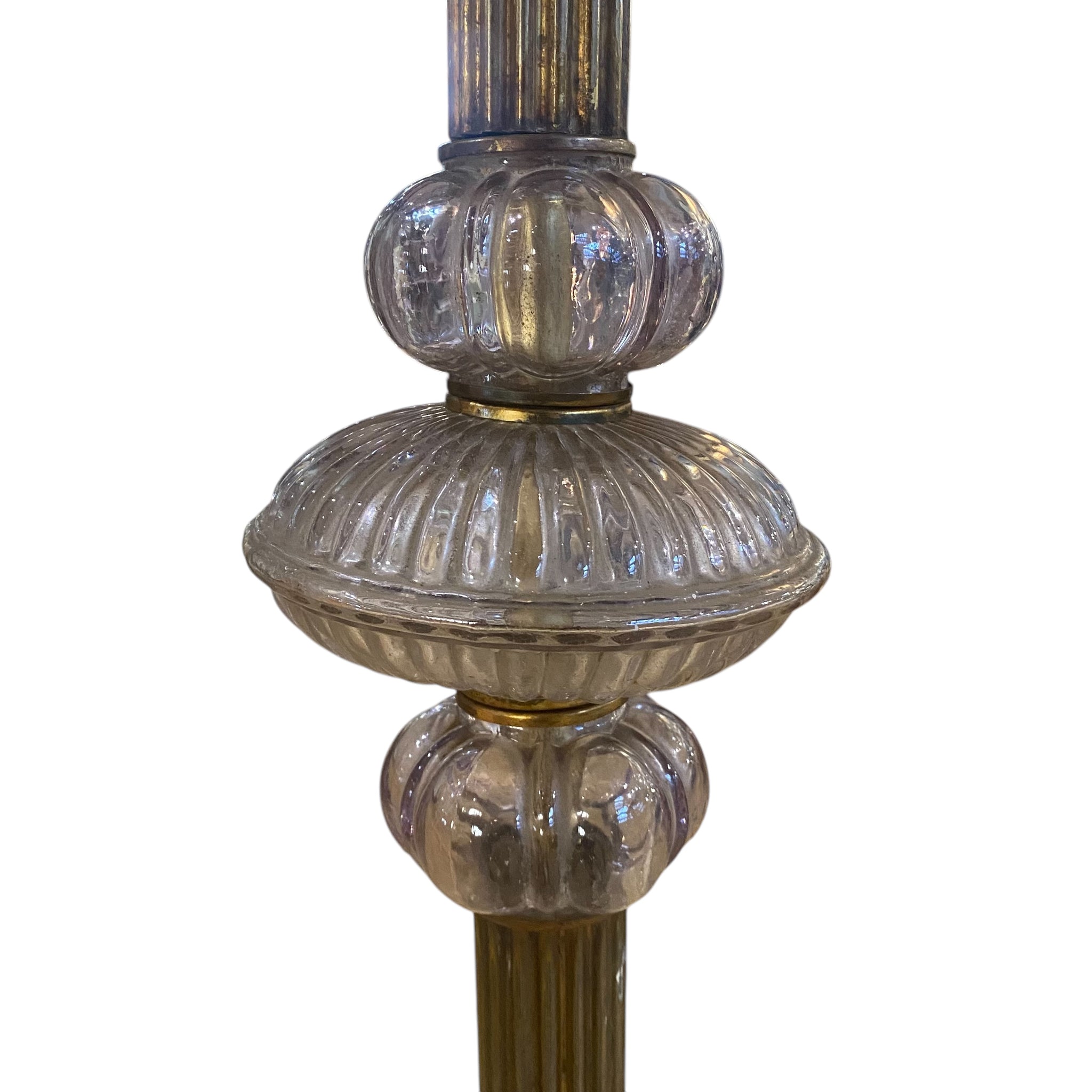 Antique French brass and glass floor lamp .