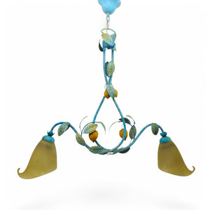 Decorative hand forged and painted Italian Tole chandelier with Lemons.