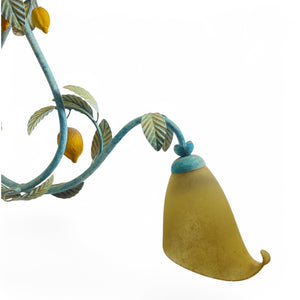 Decorative hand forged and painted Italian Tole chandelier with Lemons.