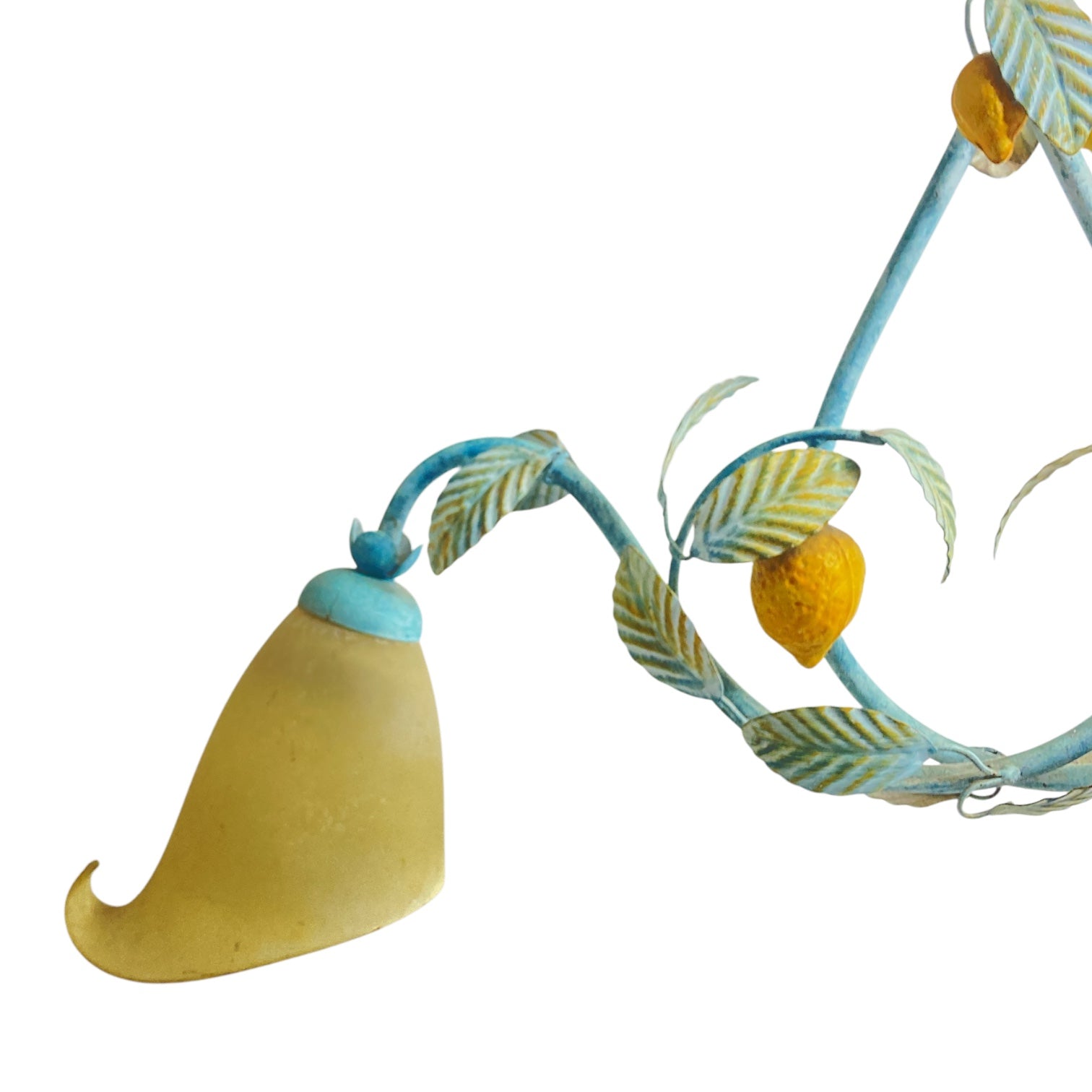 Decorative hand forged and painted Italian Tole chandelier with Lemons.