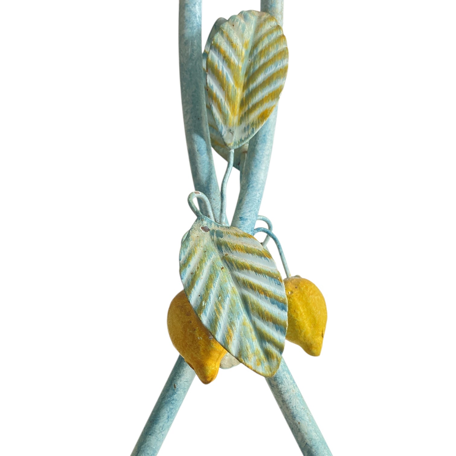 Decorative hand forged and painted Italian Tole chandelier with Lemons.