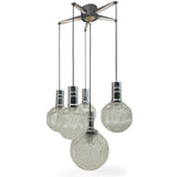 1960's 5 arm pendant light with textured glass spheres.