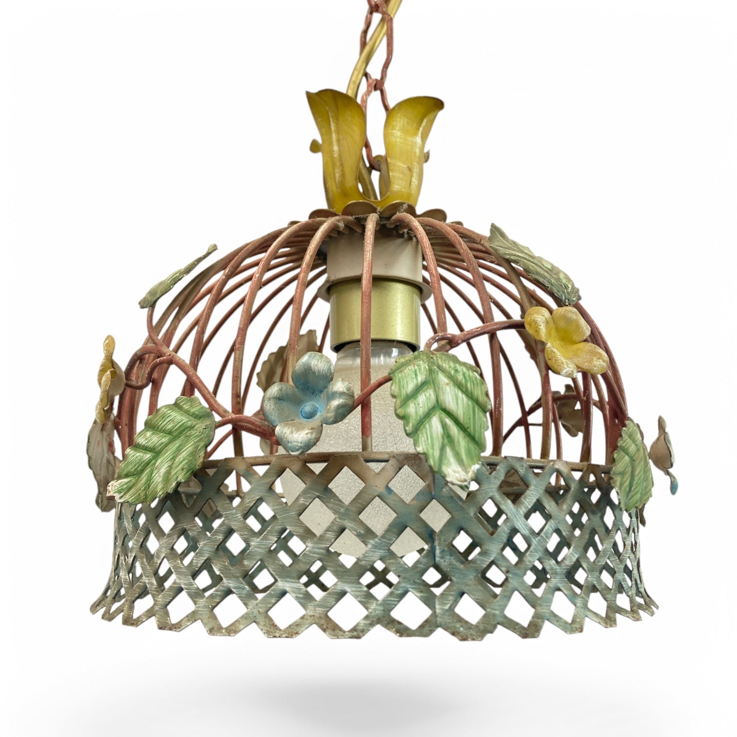 Unusual Italian hand painted tole chandelier  .