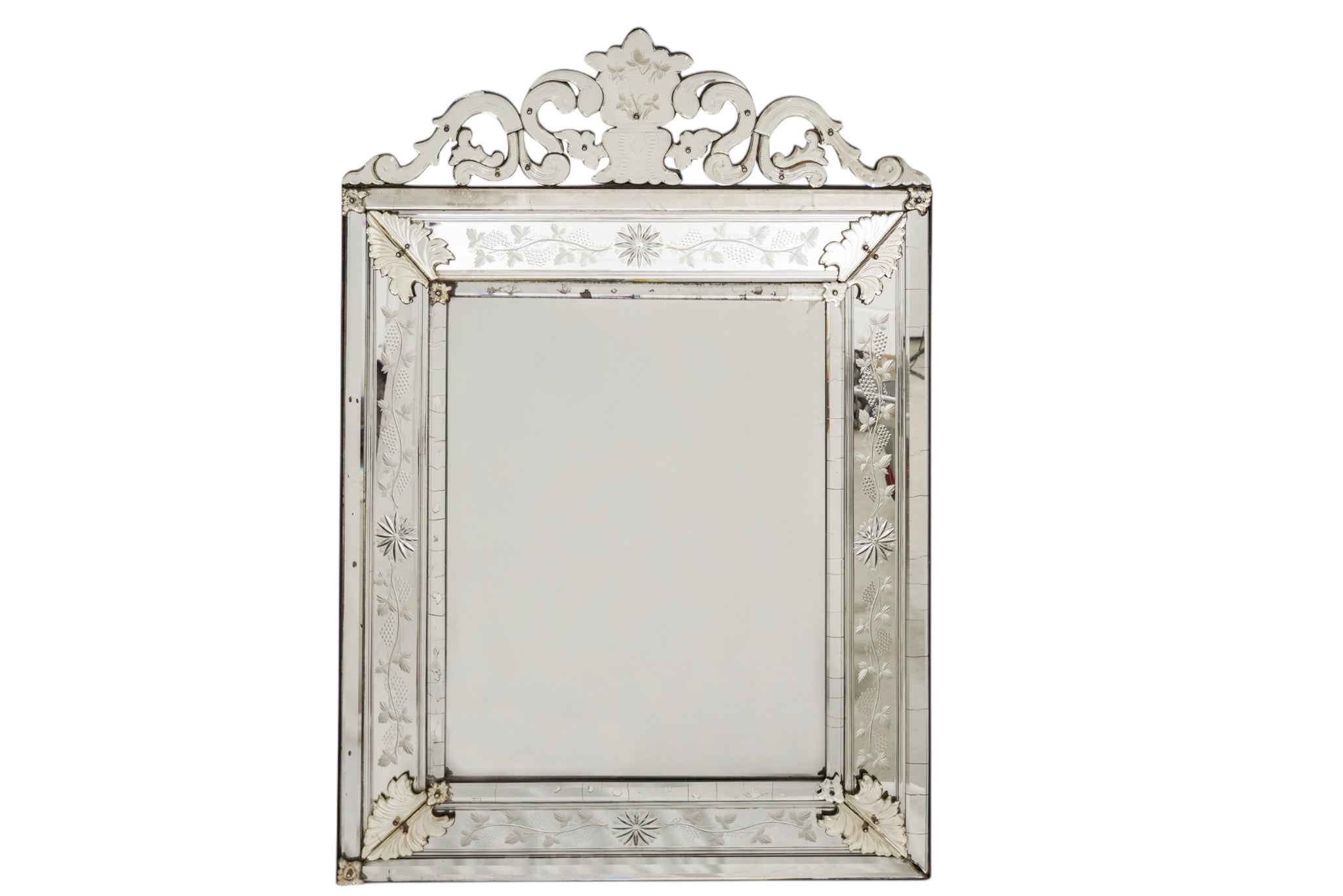 Large 19th century Venetian mirror with Mercury glass.