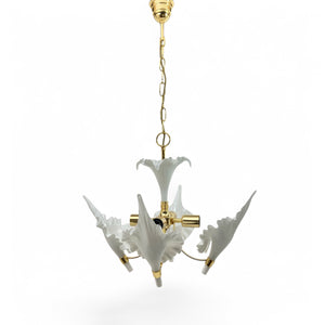 Striking Murano chandelier with opalescent white glass shades.