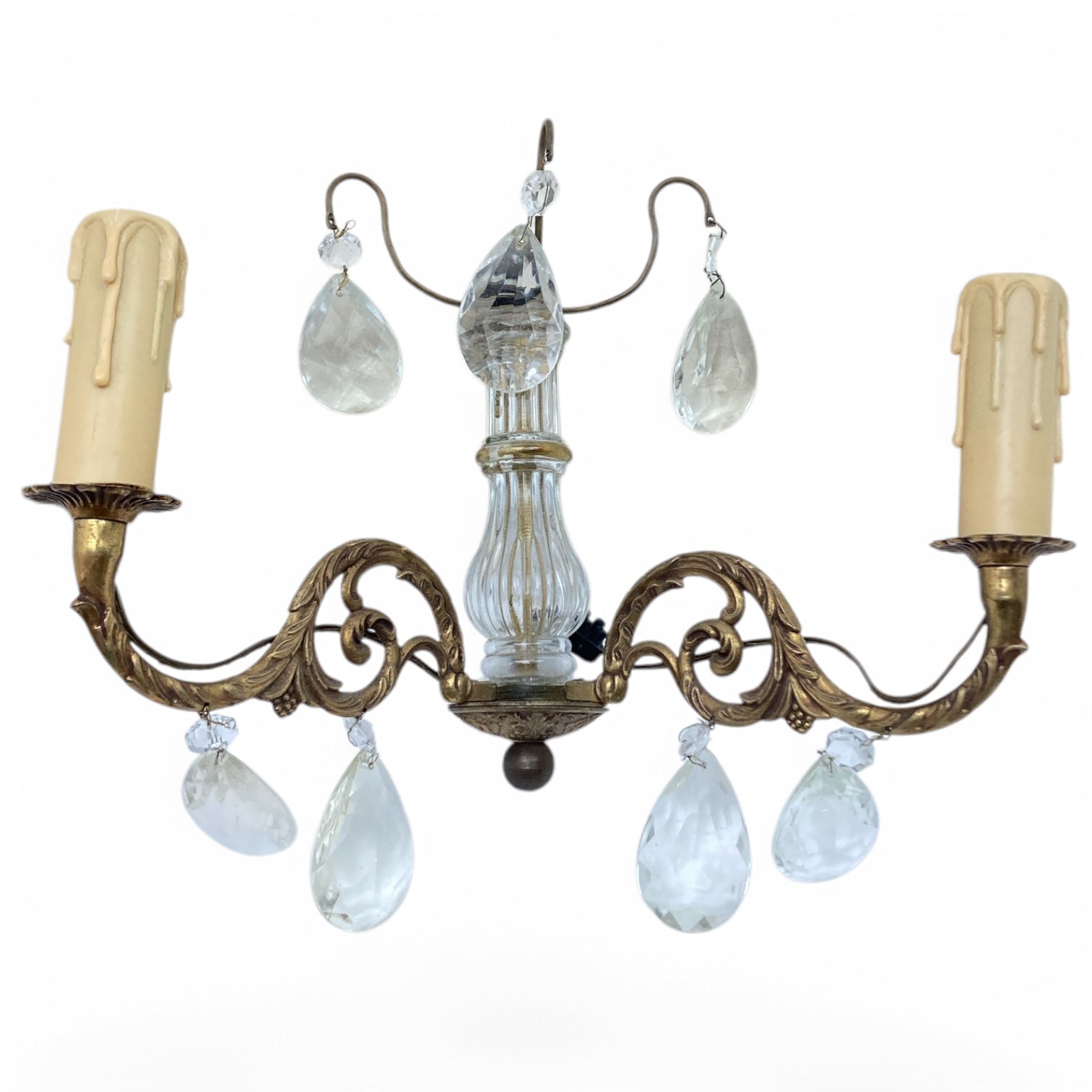 Pair of decorative french glass  and bronze wall lights .