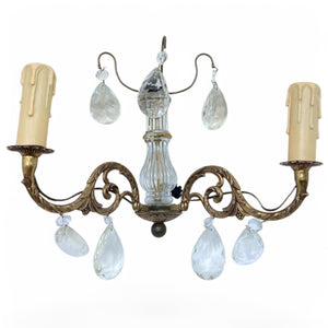 Pair of decorative french glass  and bronze wall lights .