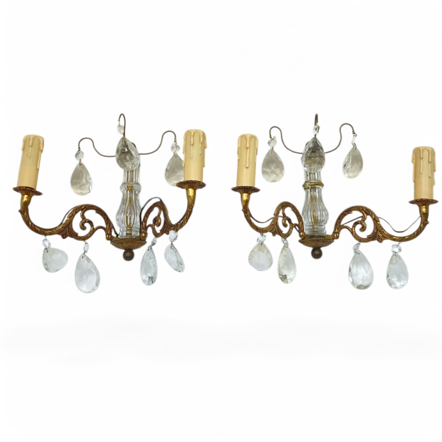 Pair of decorative french glass  and bronze wall lights .