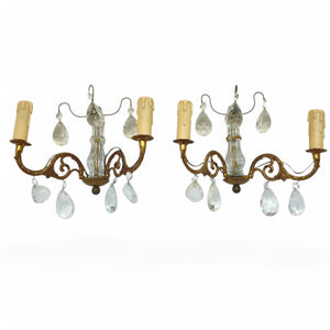 Pair of decorative french glass  and bronze wall lights .