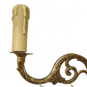 Pair of decorative french glass  and bronze wall lights .