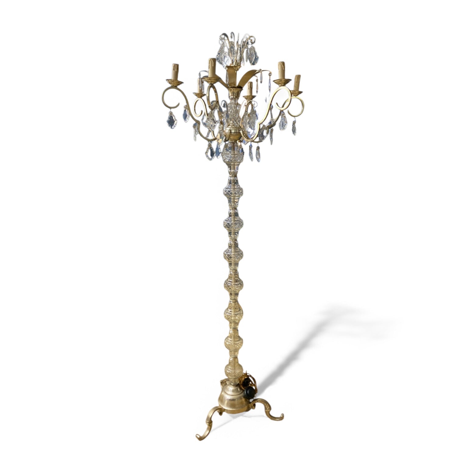 Decorative antique french floor lamp with 'Chandelier' style  upper section .