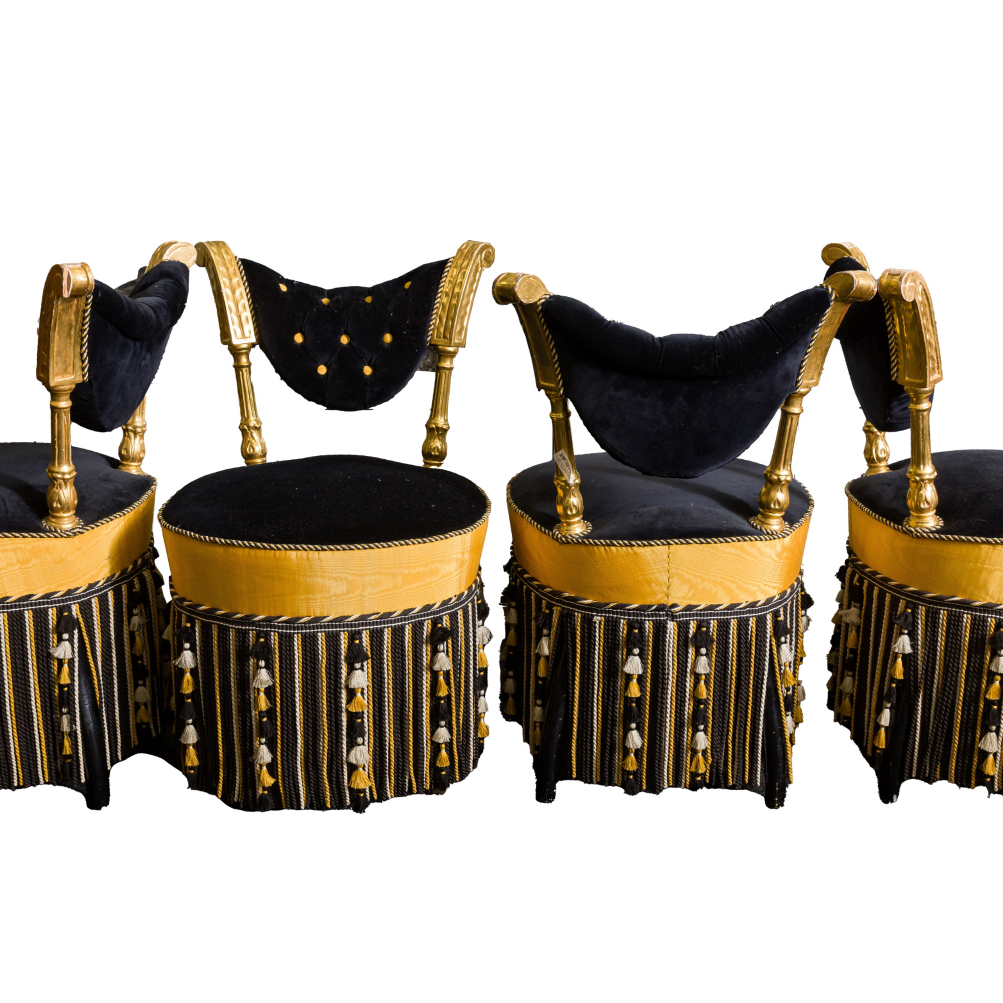 Set of 8 French antique Gilt wood and ebonised salon chairs.