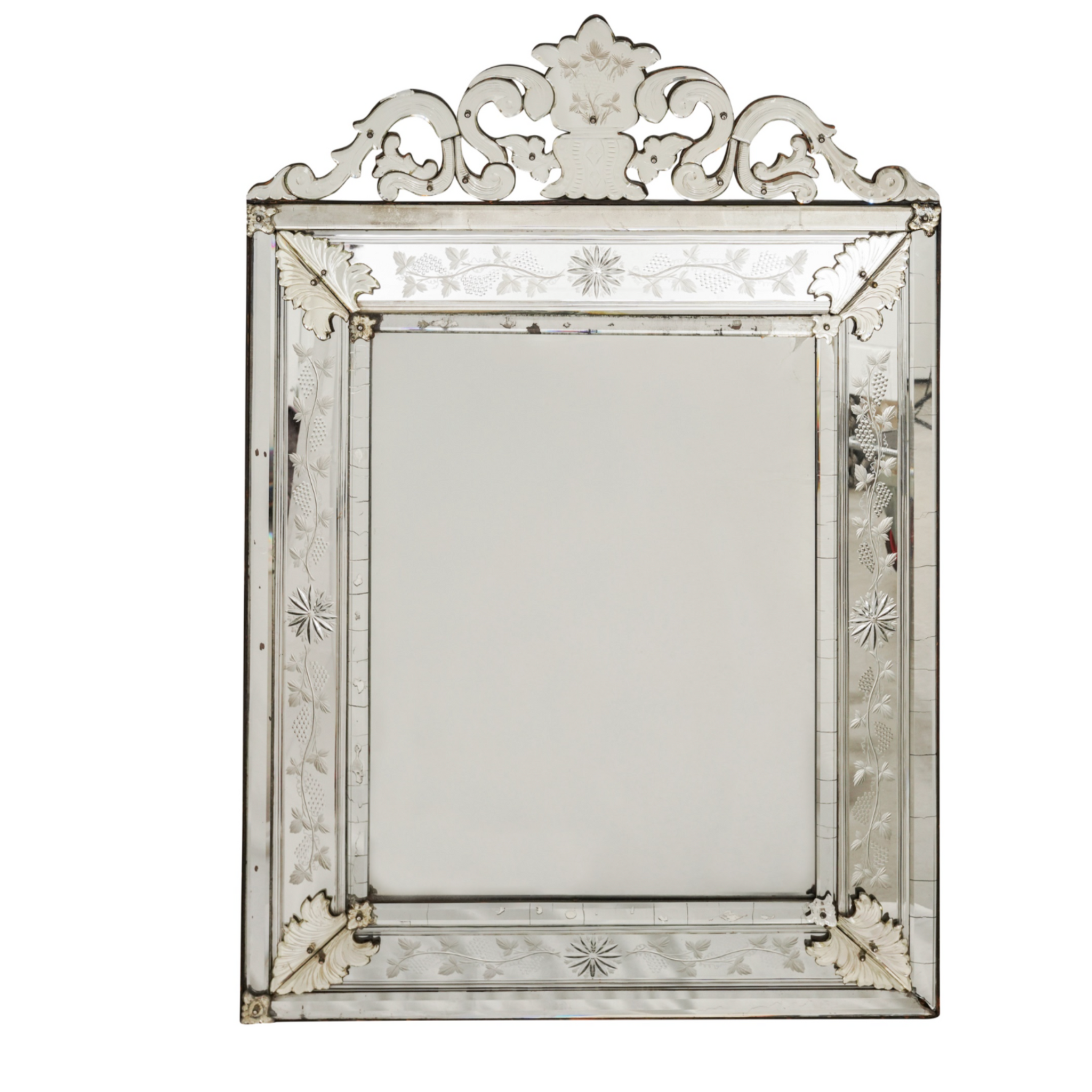 Large 19th century Venetian mirror with Mercury glass.