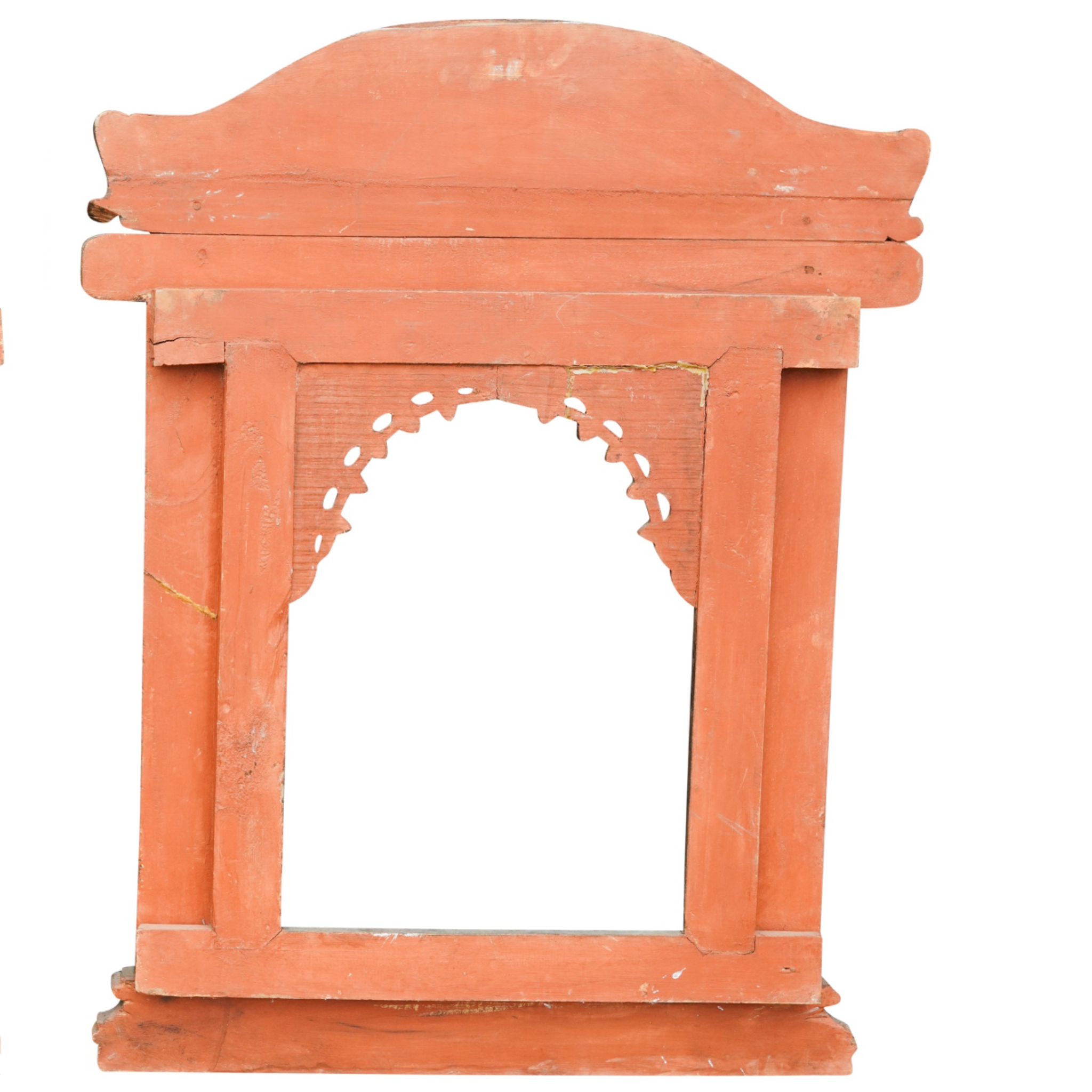 Antique styled carved wooden frame in the form of a Jharokha .