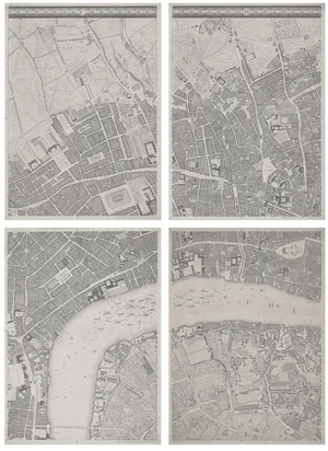 A Plan of the Cities of London and Westminster in 24 framed sections.