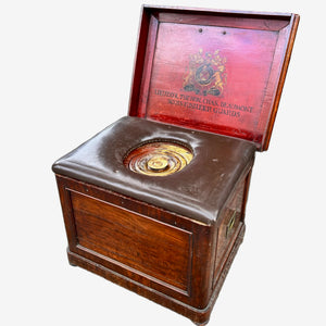 Officer's campaign latrine with Mahogany case and blue and white pottery bowl .