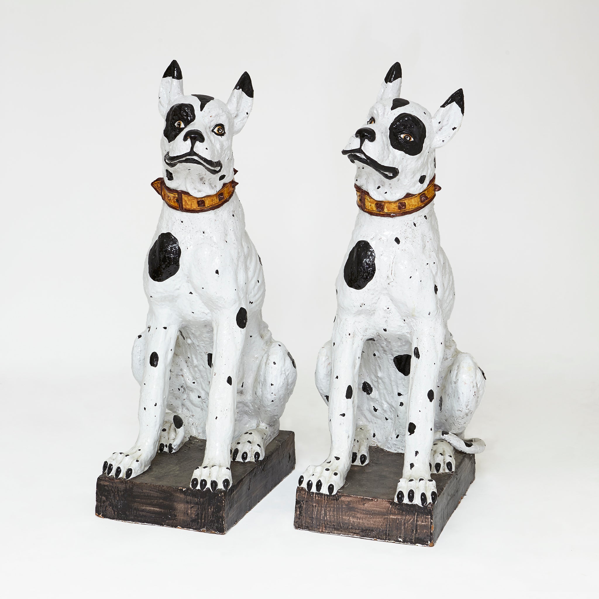 Decorative pair of life size Majolica hounds.