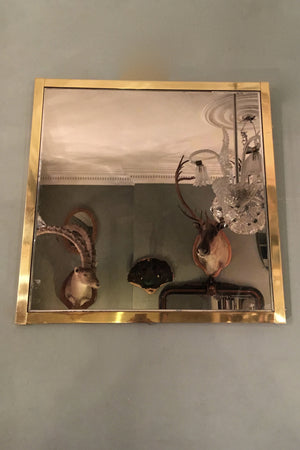 X Italian mid century Square Brass Mirror circa 1970
