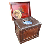 Officer's campaign latrine with Mahogany case and blue and white pottery bowl .